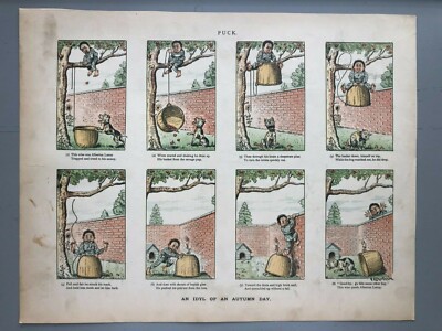 1900's PUCK Magazine Dog Cartoon ''An Idyl Of An Autumn Day'' Single Page Comic
