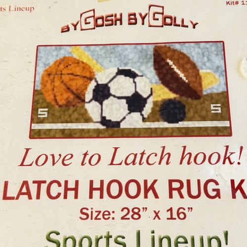 LARGE Latch Hook Kit Sports Lineup 28 x 16 Rug Soccer Baseball Football ...