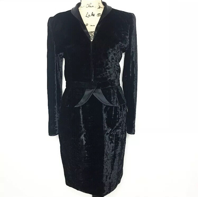 Valentino Blazer Skirt Set 4 6 8 Black Velvet Crushed Night | eBay