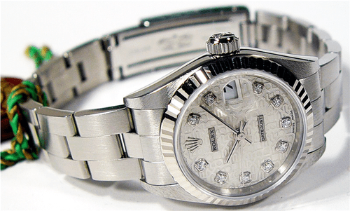 ROLEX Ladies 26mm 18kt White SS DateJust Silver JUBILEE Diamond 79174 SANT BLANC - Picture 5 of 6