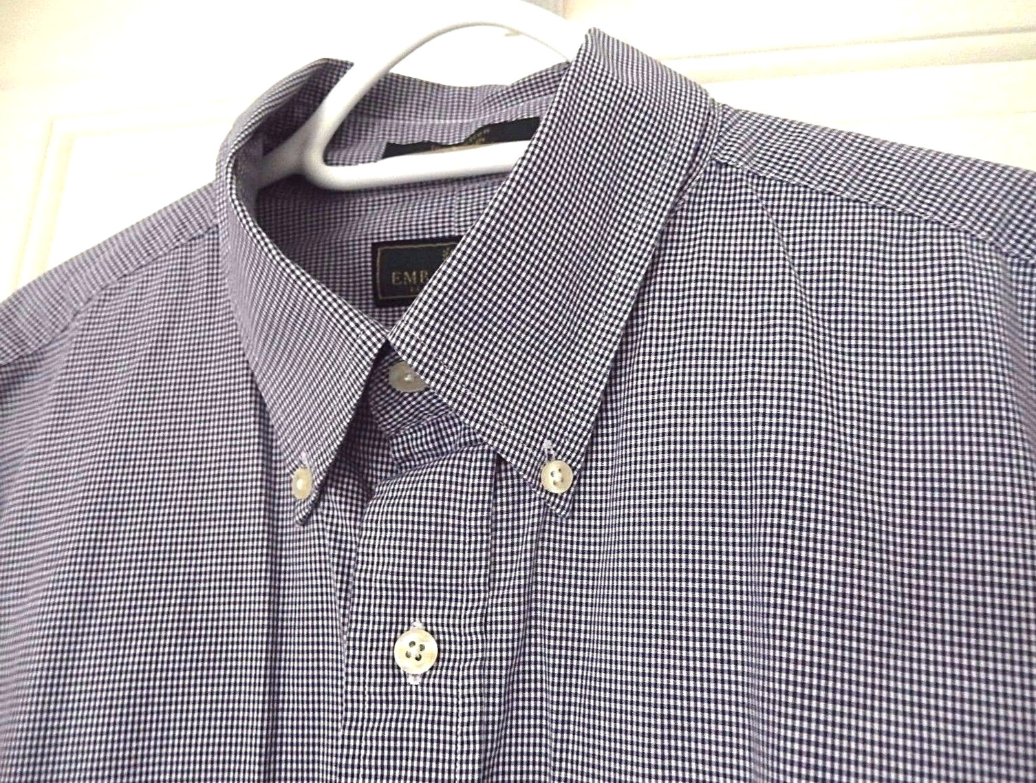 FILA Embassy Row Menswear Button Down Broadcloth Shirt 17.5 34 35 blue & white check