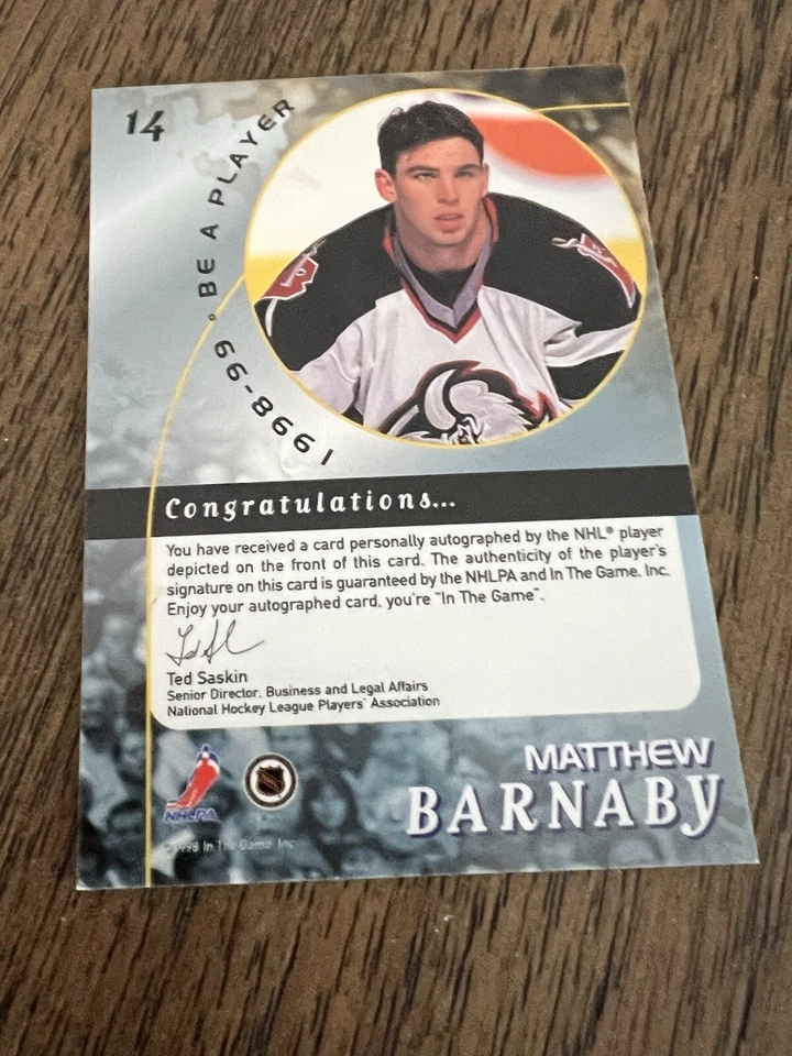 1998-99 In the Game Be A Player - Silver Autographs #14 Matthew Barnaby (AU) - Image 2 of 4