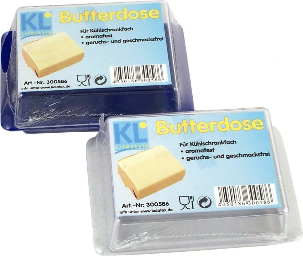 Kühlschrankbutterdose mit klarem Deckel Kunststoff weiß+blau Butterdose