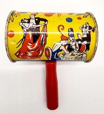 Vintage New Year's Tin Litho Rattle Noisemaker- U S Metal Toy Mfg Co-Wood Handle
