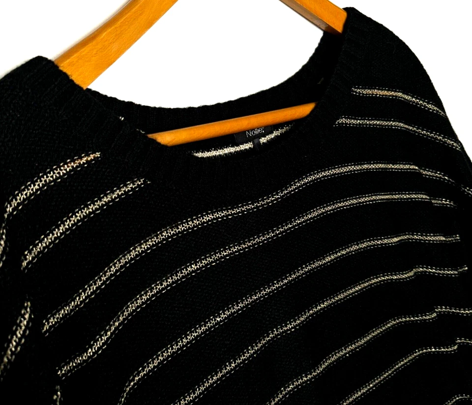Винтажный женский свитер Nollie XL черный и металлический в золотую полоску - Изображение 2 из 4
