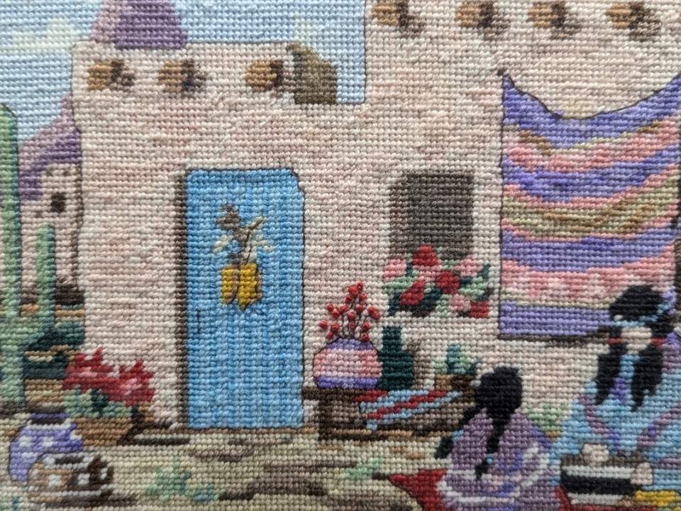 Native American Women at Work Needlepoint Picture Southwestern Pueblo Signed - Image 3 of 4