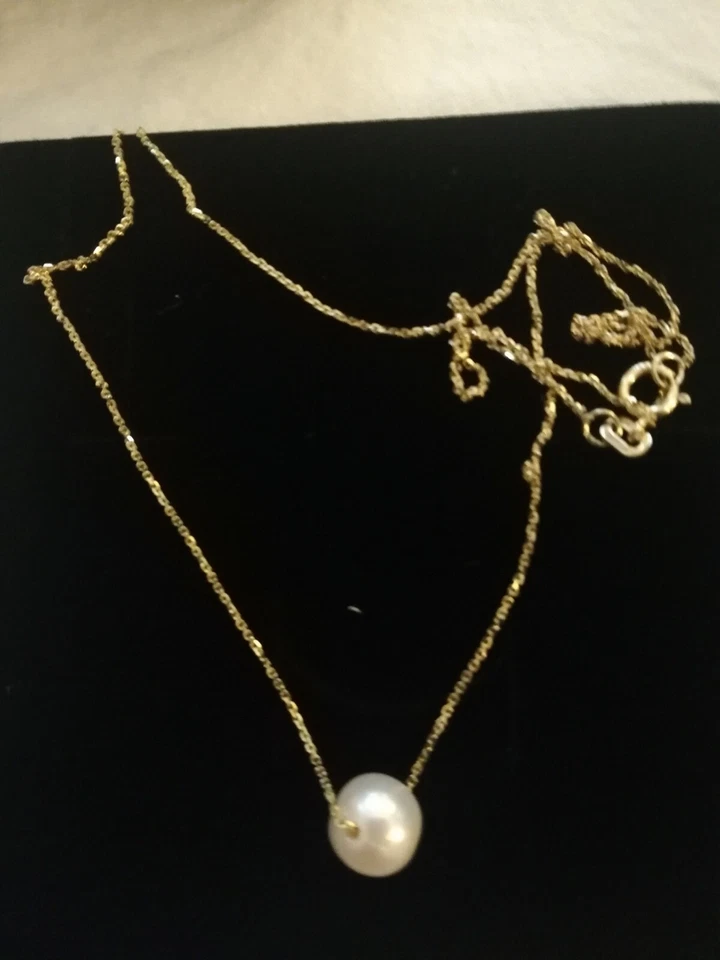 Perle culture eau douce pendentif Pendant chaine or jaune Chain neck lace NEW   - Photo 3/4
