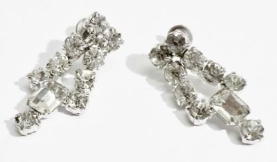Boucles D'oreilles à Vis Vintage, Cristaux Diamant, Couleur Or Blanc - Modèle 3220