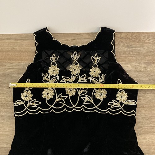 Vtg Scott McClintock Womens Formal Dress 6P Maxi Black Velvet Retro Glam Gold - Picture 10 of 15