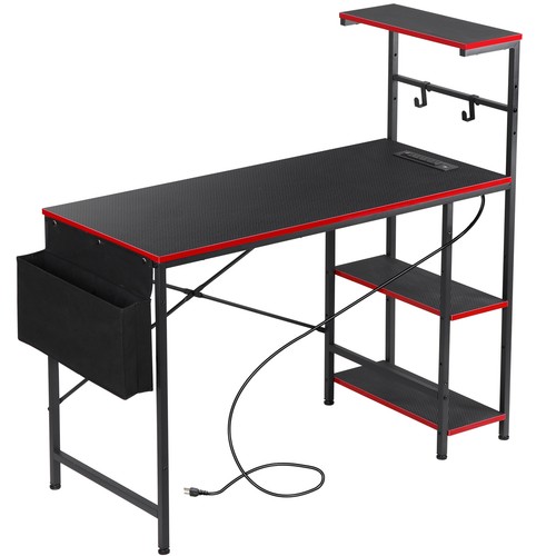 Computer Desk with Power Outlets 44 Inch LED Gaming Table with Side Storage Bag - Picture 15 of 23