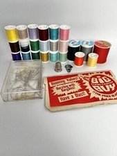 Vintage Sewing Lot Thread Needles Pins Thimble Threader