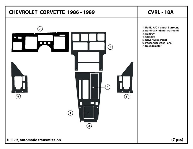 Kit de molduras de tablero de fibra de carbono para Chevrolet Corvette 1986-1989 con palanca de cambios automática Foto 2 de 4