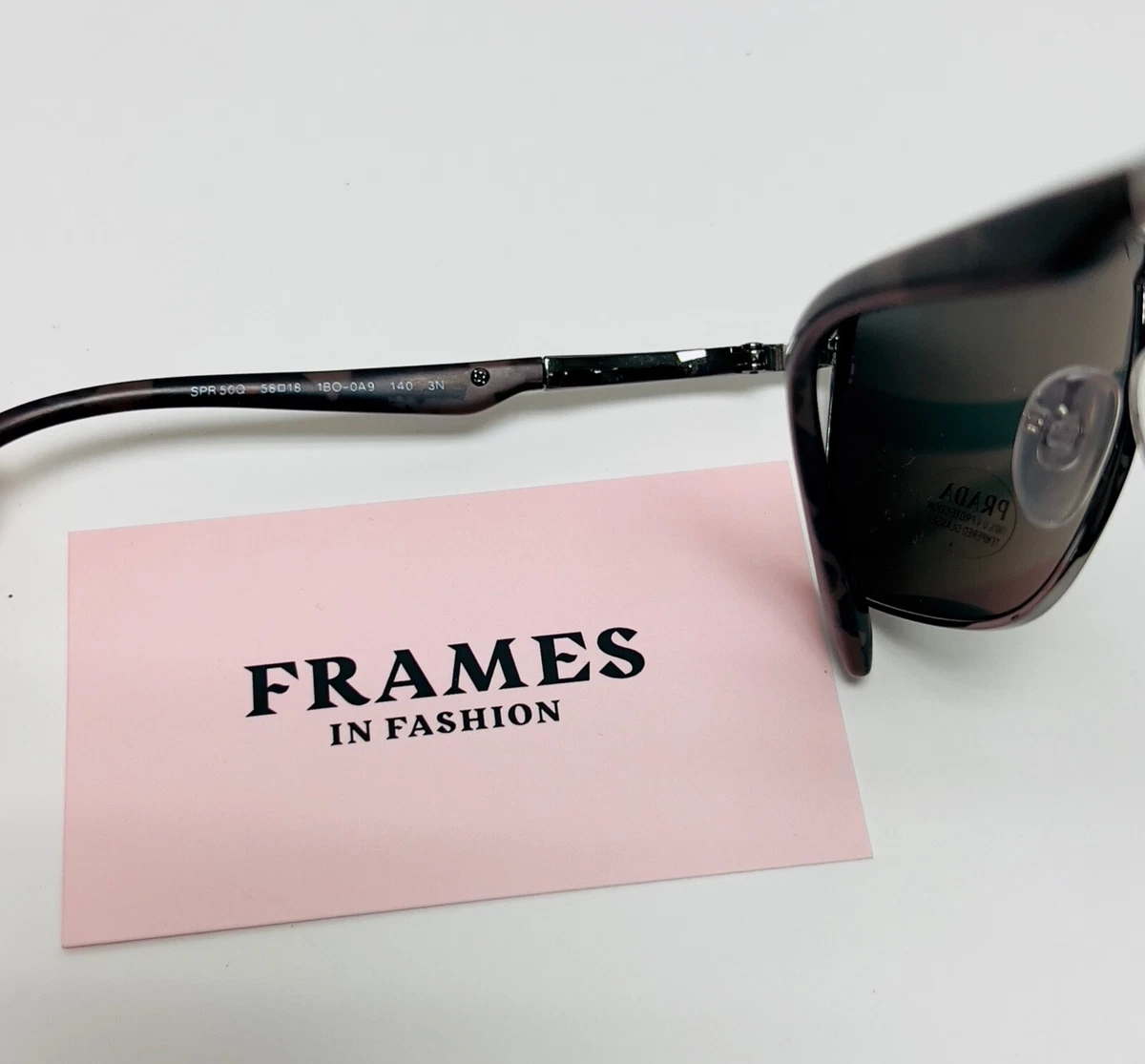 PRADA 50Q Ruthenium Metal Khaki Tempered Glass Unisex Square
