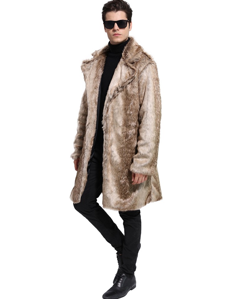 Men Fur Coat Suit Collar Midlength Longsleeved Coat Thickened Warm
