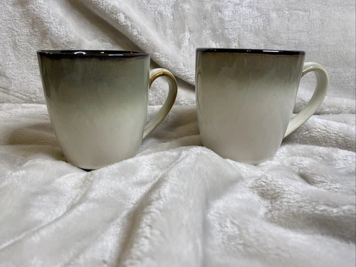 Set of 2 Sango #4932 Nova Black 4” Coffee Mug Cup No Chips Or Cracks