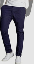  60 Galaxy By Harvic Men's Blue Cotton Stretch Chinos Pants Size 34W 30L