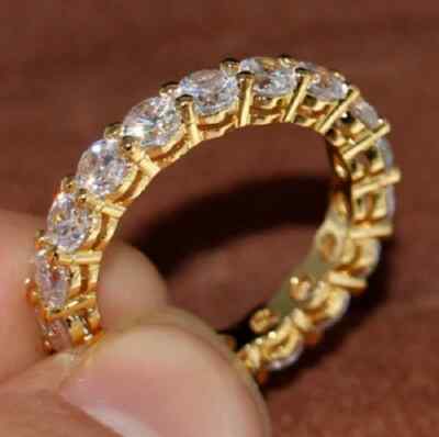 2Ct Lab Created Round Diamond Eternity Wedding Ring Solid 14K Yellow Gold Finish