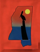 Mississippi State Art with Pelican Wildlife Silhouette signed by Jason Girard.