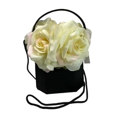 Derby Purse Ivory Roses Black Satin Tea Party Bag Handle Cross Body Strap Formal