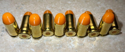 40 S&W SNAP CAPS  SET OF 10 BRASS WITH BRIGHT ORANGE PRIMER &  BULLET  TRAINING