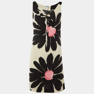 Moschino Cheap Chic Black Beige Floral Printed Silk Shift Dress S
