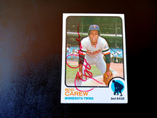 Rod Carew Autographed 1973 Topps Baseball Twins Card #330 Red Sharpie '70s Auto