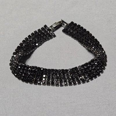 5-Row Jet Black Rhinestone Tennis Bracelet