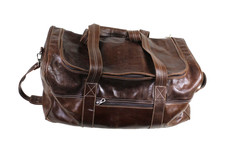 Borsone grande vintage in pelle marrone da viaggio interno in tela
