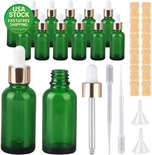 1Oz Green Glass Dropper Bottles Set of 12 with Caps and Funnels for Essential