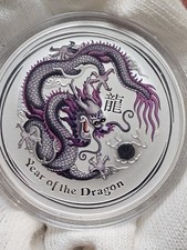 2012 Australia Year of the Dragon 1 Oz. $1 Coin Purple Colorized Coin.