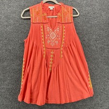 Sundance Blouse Top Small Coral Tunic Embroidered V-Neck Boho Western Peasant