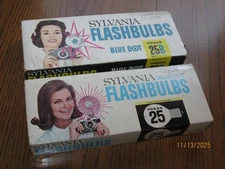 SYLVANIA FLASHBULBS 2 PARTIAL BOXES PRESS 25 WHITE AND PRESS 25B BLUEDOT