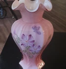 Fenton Hand Blown Hand Painted Large Pink Vase