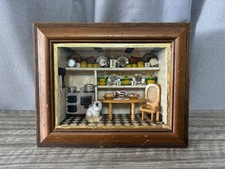 Vintage Kitchen Themed 3D Shadow Box Wood & Glass Wall Display Decor Rustic Cat