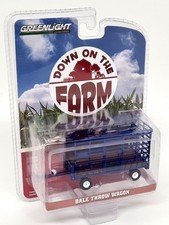 Greenlight 1/64 Farm Trailer Bale Throw Wagon Blue Diecast Model Vehicle