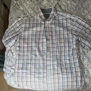 mason james dress shirts Mason James Shirt Mens L Stretch Blue White Plaid Button Down Long Sleeve Casual
