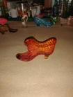 Fenton Vintage Cat Head Hobnail Glass Slipper Shoes Amberina