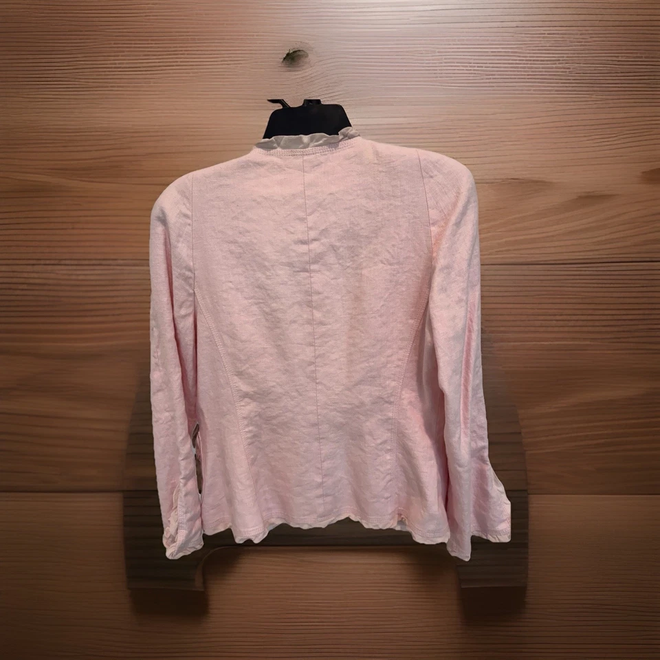Chaqueta Ligera De Colección Anne Klein 100% Lino Rosa Claro Volantes Talla 8 Foto 2 de 4