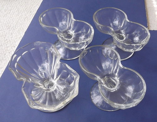 Four Vintage Ice Cream Parlor Double Scoop Footed Sundae Dishes
