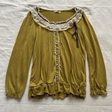 Axes Femme Mustard Yellow Lace Ruffle Rosette Long Sleeve Top M Japan