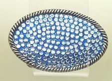 Handmade party unisex oval shape with blue Rhinestone fancy metal Belt Buckle