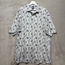 FootJoy FJ Mens XL Floral Print Golf Polo Shirt White Gray Short Sleeve