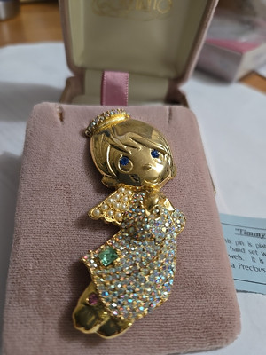 24K Plated Gold/180 Hand Set Swarovski Jewels Precious Moments Timothy The Angel