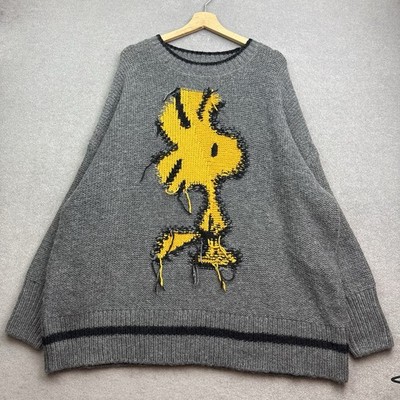 ZARA PEANUTS Snoopy Pullover Damen M grau Grobstrick OVERSIZED selten Blogger Wolle