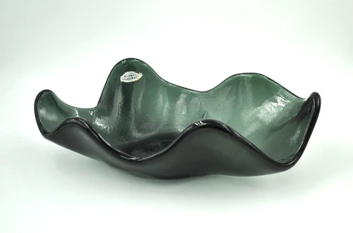 Vintage Blenko Glass Free Form Bowl - Design #633 - Charcoal