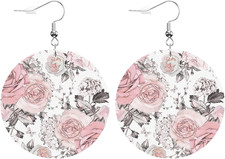 Color Watercolor round Faux Leather Earrings for Women Abstract Art Magic Cloud