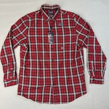 Chaps Easy Care Twill Button Down Shirt Mens Sz Large Red Plaid Long Sleeve