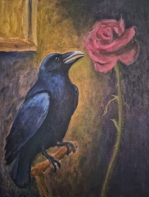 Raven and Rose - original 11x14'' oil painting - direct from artist