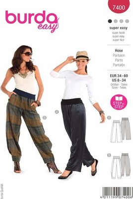 Burda Style Schnittmuster Schlupfhosen mit bequemem Bund | Damen, Gr. 34/36,