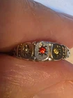 Vintage Sterling Silver Multi Stone Ring Red Yellow Starburst Engraved US Size 7